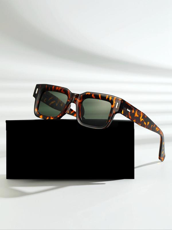 Unisex Vintage Square Frame Sunglasses, Trendy Casual Sunglasses for Everyday Use, Fashion Accessories for Outdoor Activities 4
