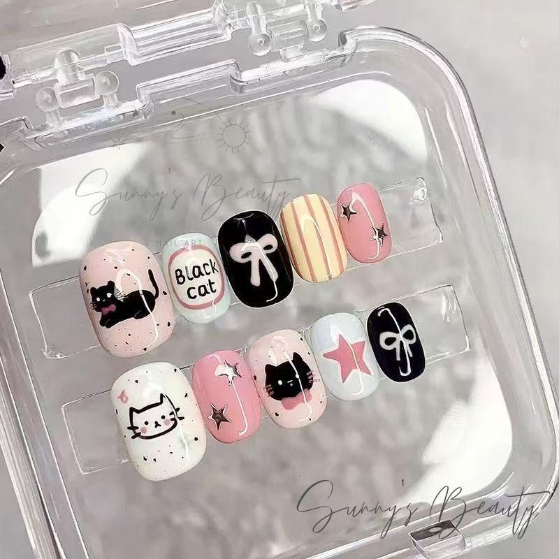 Miếng Dán Móng Tay Mắt Mèo Đen Nhỏ Áo Giáp Đeo Nhiều Lần Chất Liệu Nguyên Chất Thiết Kế Móng Giả M049 nail box tiểu thư bộ nail giả đồ làm nail
