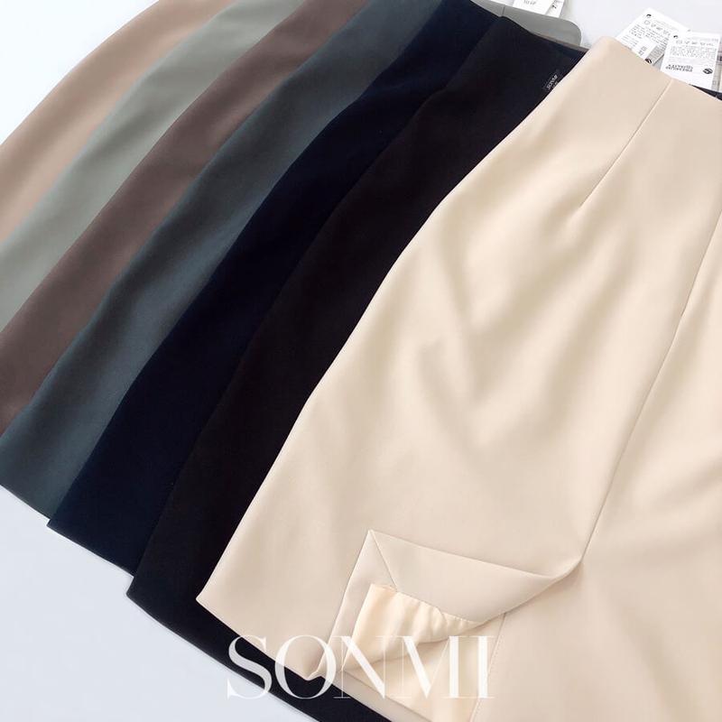 Product Introduction of Chân Váy Công Sở Chữ A Cạp Cao Suông Dài SONMI Hàn Quốc Thiết Kế Cao Cấp Co Giãn Xẻ Tà Màu Đen Trắng Kem Xanh Xám Ghi Nâu HARMONY ROSE Nữ Women 21