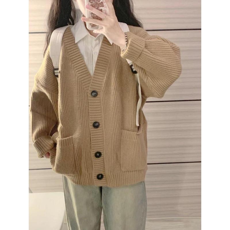 Áo Cardigan Dệt Kim, Phong Cách Thường Ngày Sớm, Áo Khoác Len Cổ Điển Phong Cách Nhật Bản, Dành Cho Nữ, Hàng Mới Về, Dáng Rộng Vừa Vặn, Áo Cardigan Dệt Kim Phổ Biến Women Top 3