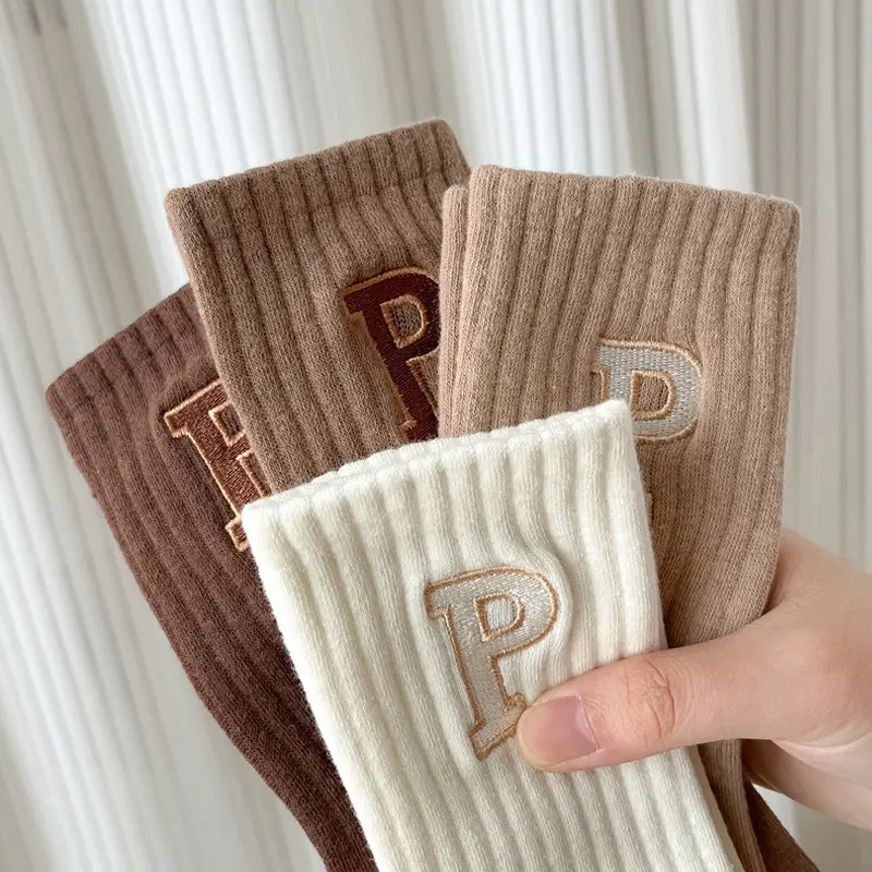 Tất Nhung, Mùa Đông, Dày, Cọc, Màu Ngẫu Nhiên, Logo Thêu, Dài Giữa Bắp Chân, Màu Nâu, Tất Bông Thường Ngày