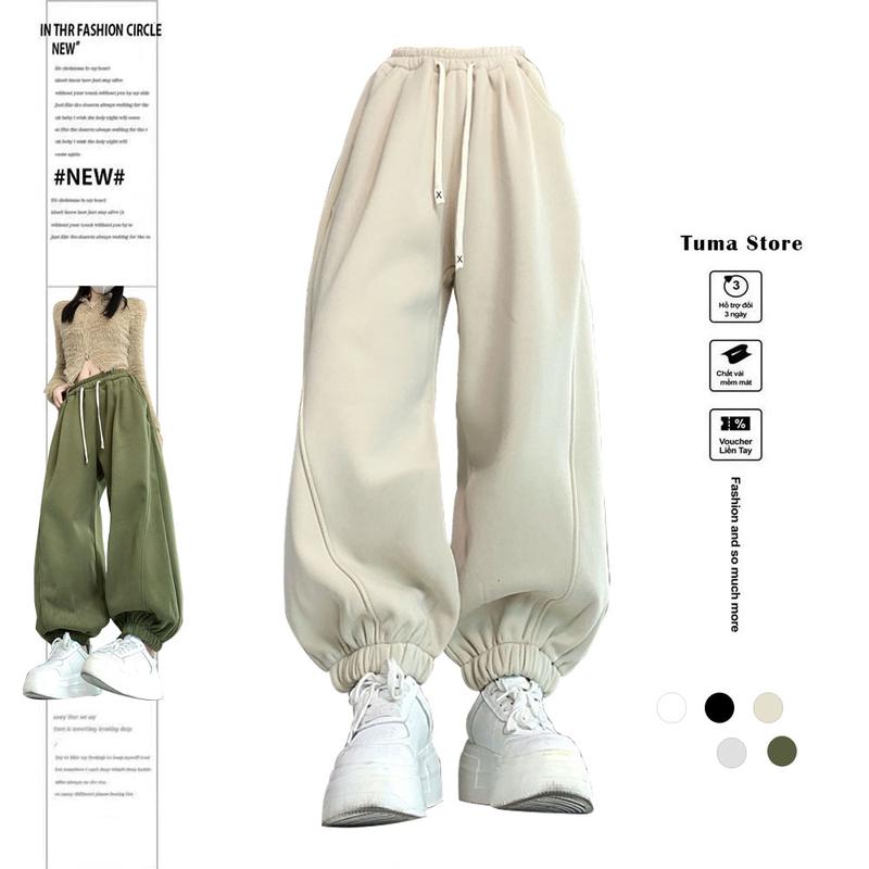 [Tuma] Quần nỉ jogger nam nữ form rộng bo chun gấu, chất sịn, có lớp lót mịn bên trong, 3 màu mặc thu động 2024 [Nỉ 3] Women Nữ - Pants quần  vải suông ống