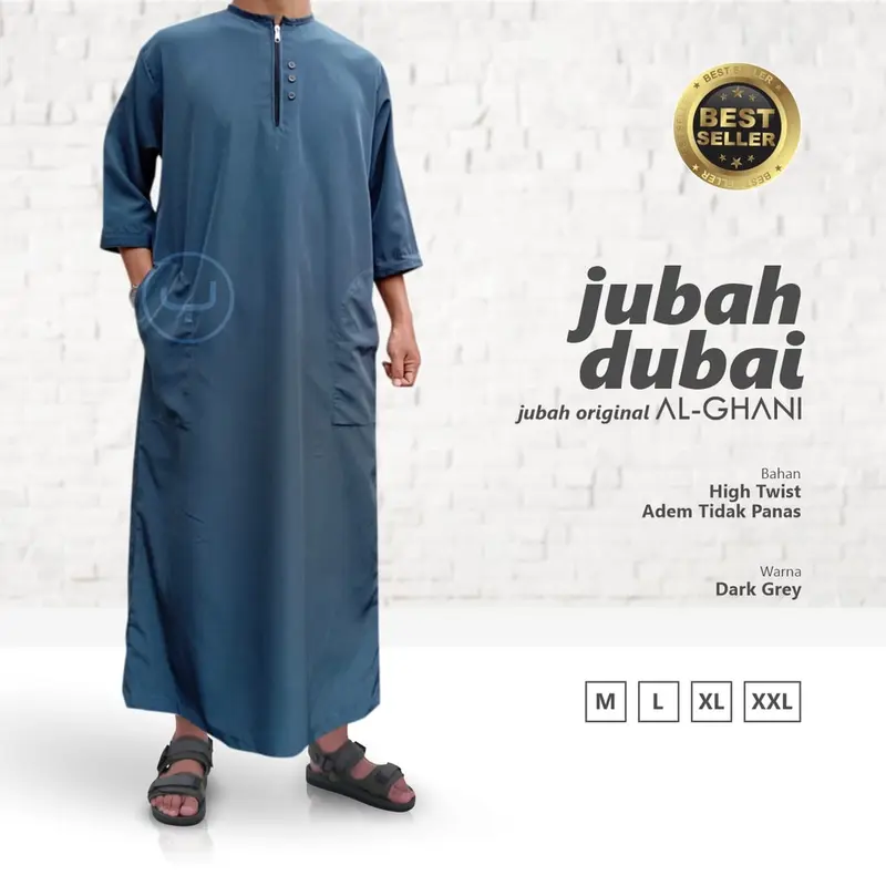 Jubah lengan pendek pria terbaru kekinian abu gamis Muslim Dewasa  Remaja 5