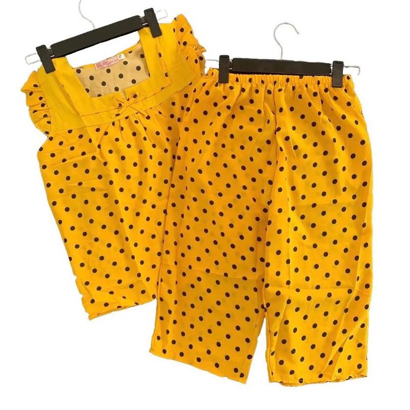 (40-75kg) Đồ bộ lụa hàn áo phối chấm bi, quần lửng có túi Nữ 4