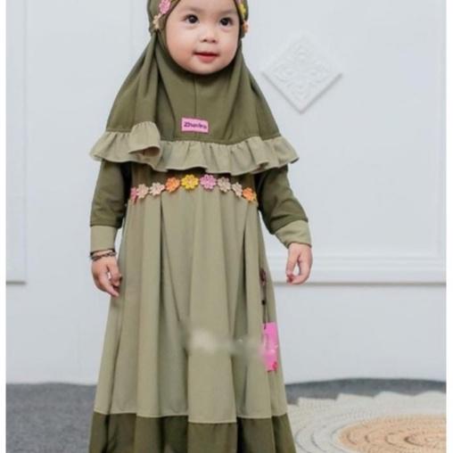 Gamis Muslim Anak Set Syari Daisy Kids 2-3 tahun bayi bunga Nyaman Baju Dress Setelan 3