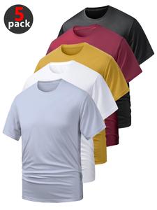 Men's Solid Color Short Sleeve Tee, Regular Fit Comfortable Breathable Quick Drying Round Neck T-shirt for Summer, Casual Men's Top for Daily Wear