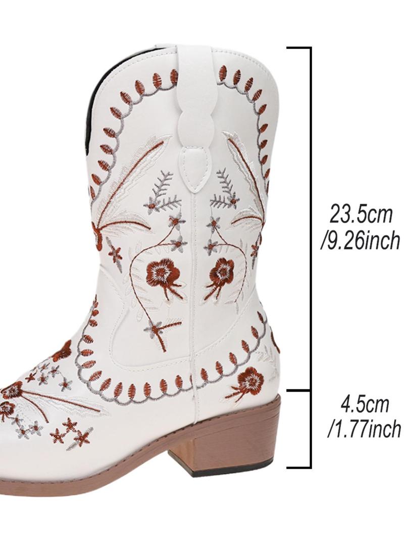 Product Introduction of Women's Fashionable Floral Embroidered Boots, Casual Pointed Toe Mid Heel Boots for Fall & Winter, Female All-match Trendy Shoes for Daily Wear 2