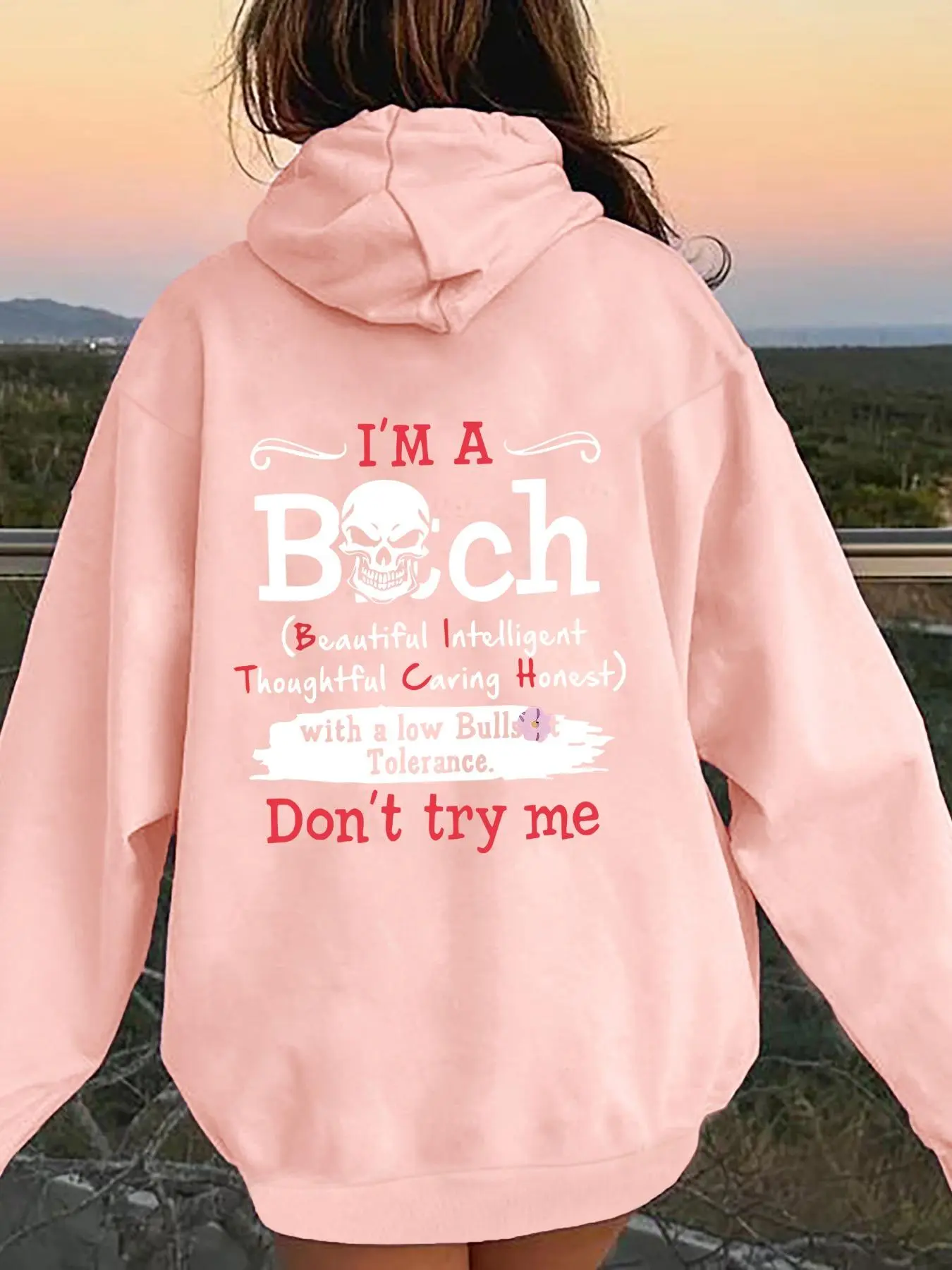 Women's Letter & Skull Print Hoodie, Casual Regular Fit Long Sleeve Hooded Sweatshirt for Fall & Winter, Women's Clothes for Daily Wear