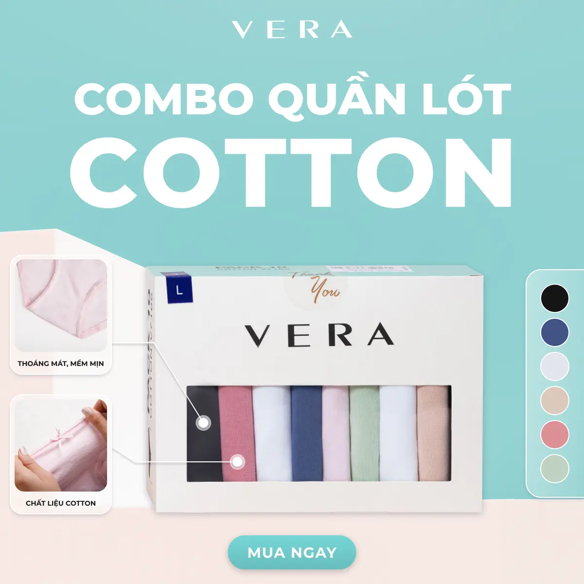 Combo 10 Quần Lót Nữ VERA Cotton thấm hút, an toàn cho da - 7166 [Giao màu ngẫu nhiên] Women Nhung