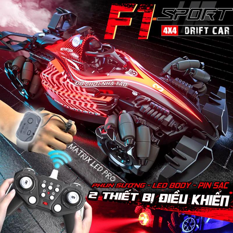 [F1 bản Full 4 giảm xóc] Siêu xe đua F1 PRO Drift Sport điều khiển từ xa, pin sạc, phun sương xả khói, dẫn động 4 motor, lốp xoắn, đèn led cho bé Đồ Chơi Toy