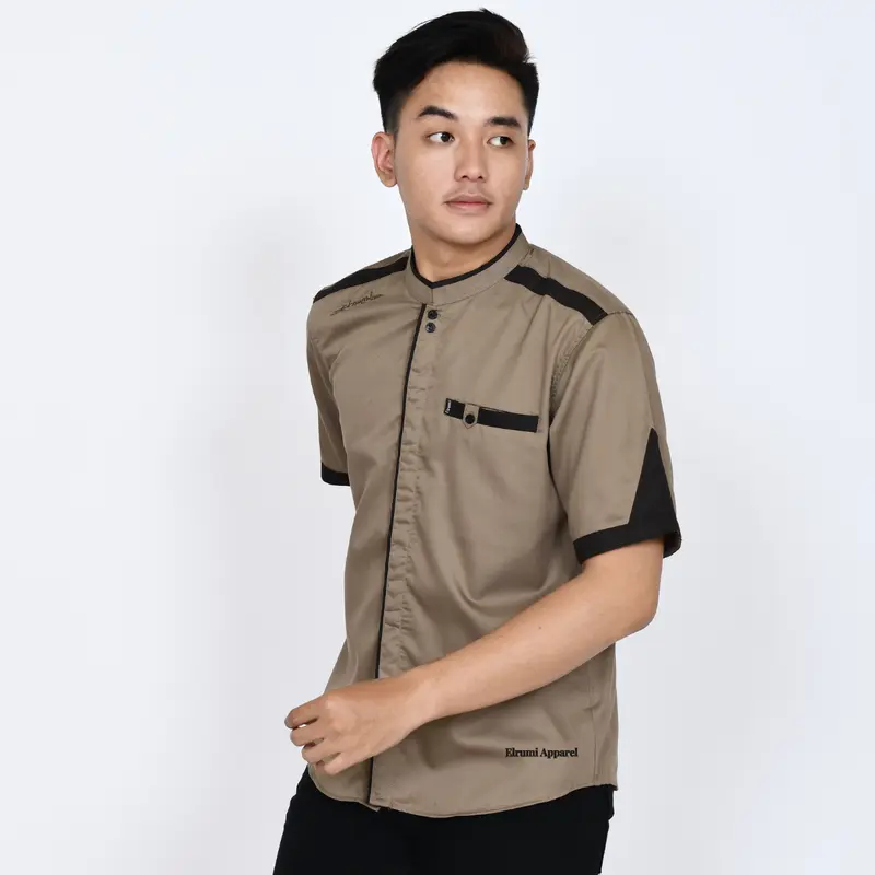 El rumi Kemeja Baju Koko Muslim Atasan Pria Dewasa Lengan Pendek Pria Motif Yusinsun Bahan Katun Toyobo Nyaman Katun 0