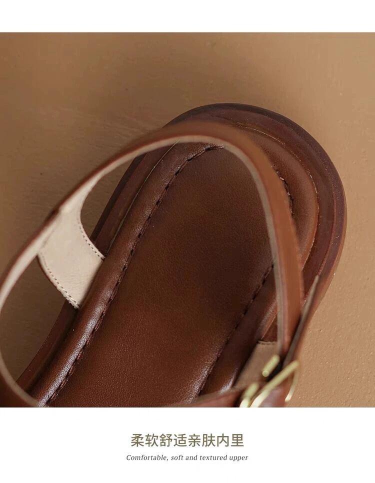 Product Introduction of Soft bottom low heel real leather flat bottom Roman style sandals for Women large size slip-on summer shoes comfortable 6