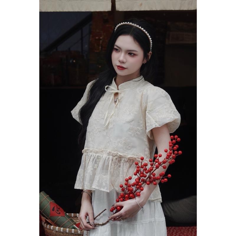 SMOR ROOM HEDI Áo kiểu nữ cổ tàu chất voan có lót HEDI