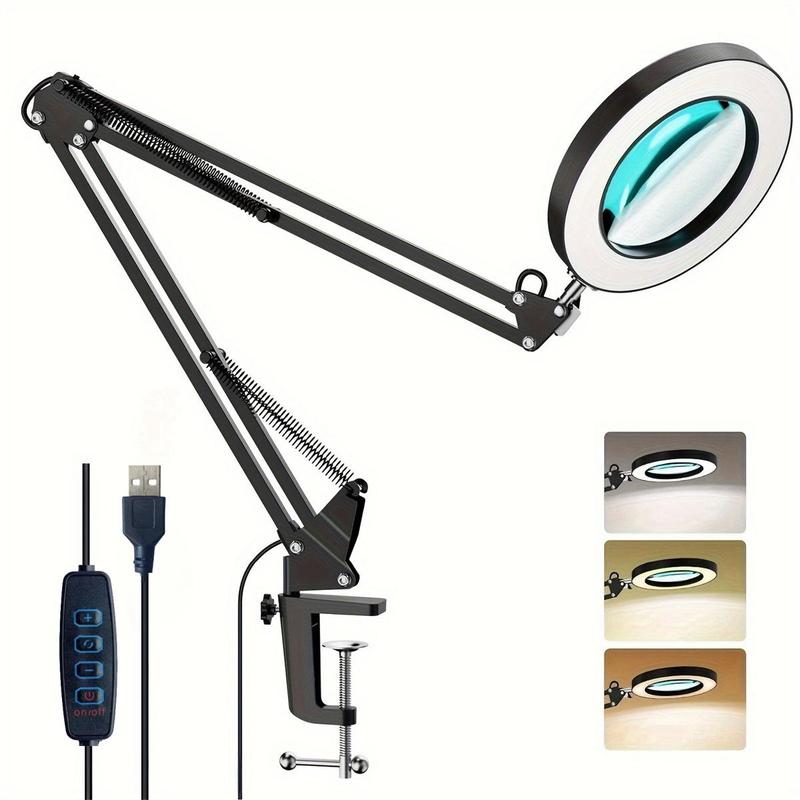 Product Introduction of USB Powered Magnifying Glass with Light & Stand, 1 Count Adjustable Swivel Arm LED Desk Lamp with Clamp Base, Magnifiers Light for Home Dormitory School Office, Stocking Fillers Gift 9