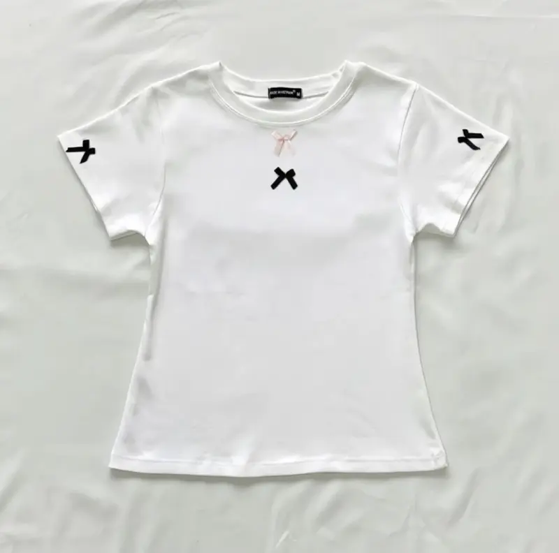 Áo Baby Tee - Đính nơ Ôm body - Chất Thun gân co giãn 5