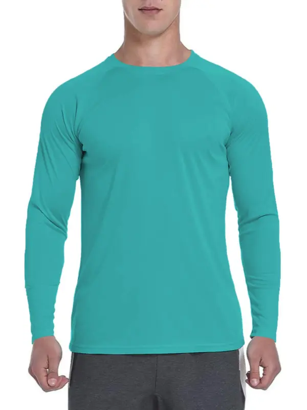 Men's Solid Sun Protection Tee, Casual Long Sleeve Quick Dry  Lime  T-shirt for Outdoor Sports, Breathable Comfortable Men's Sportswear for All Seasons 6