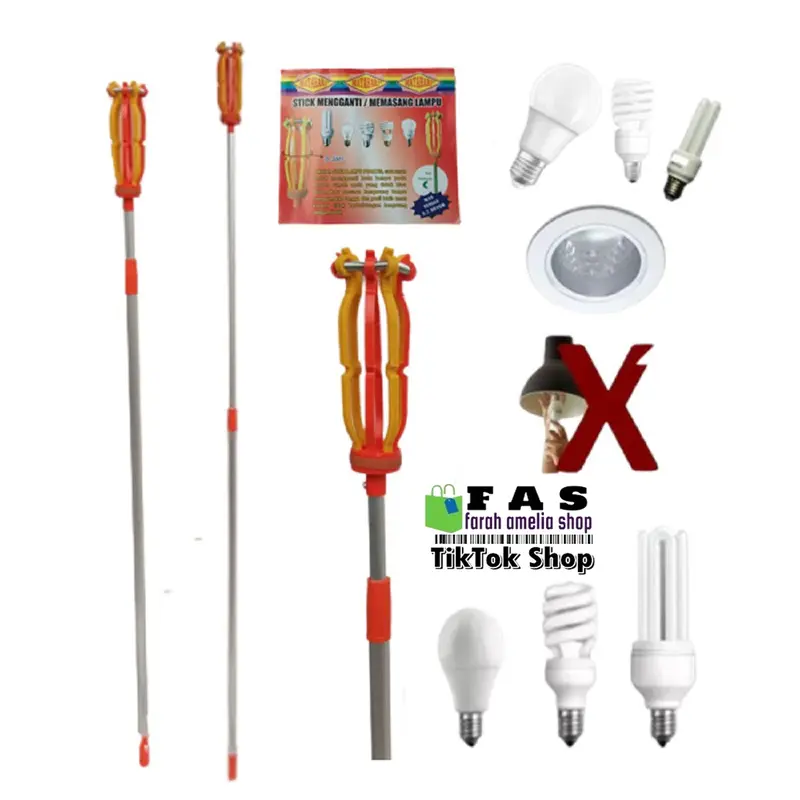 Tongkat Lampu Tongkat Pengganti Lampu 2 In 1 Stik Lampu Alat Pasang Lepas Ganti Lampu Bohlam Plastik Lamp pemasang 0
