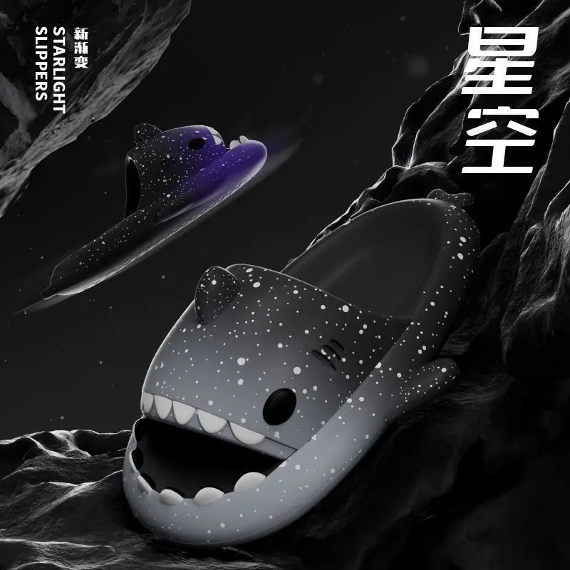 Good-looking Starry Sky Gradient Shark Slippers Popular Thick Bottom Non-Slip Couple Fashionable Style Men's and Women's Sandals Fashionable