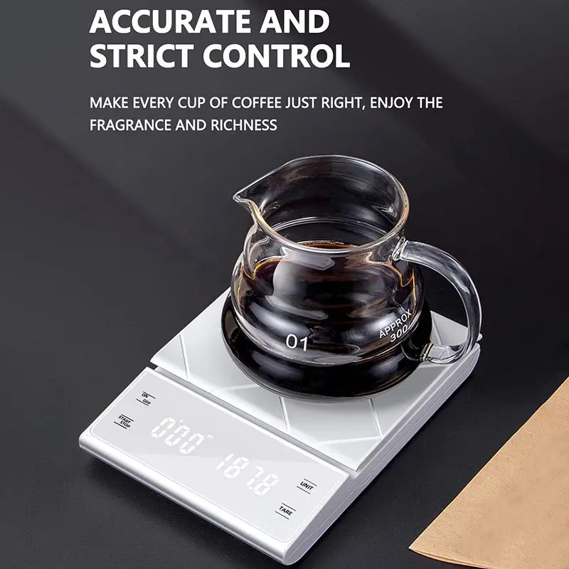 Smart Electronic Scale with Timer, 1 Count 3kg/6.6lb Battery Powered Kitchen Scale Excluded Battery, Kitchen Measuring Utensils for Coffee Food Baking 7