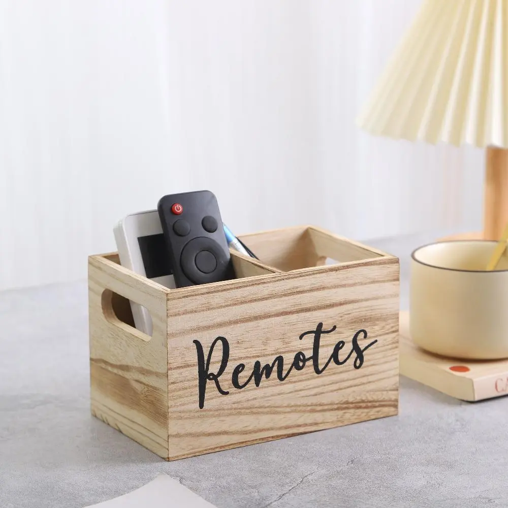 Wooden Remote Control Organizer, 1 Count 2 Compartments Remote Control Holder, Versatile Storage Box for Remotes, Glasses, Watches & Stationery