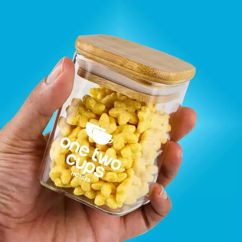 Toples Kaca Lebaran Terbaru Wadah Penyimpanan Makanan Kue Kering Glass Storage Jar Tutup kayu Plastik Makanan Gaya Korea Dapat disesuaikan silikon 1