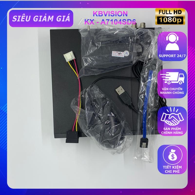 Đầu ghi hình Camera Analog 4 cổng nhãn hiệu KBVISION. KX-A7104SD6, hỗ trợ các Camera fullHD 1080p chuẩn HDTVI và cũ hơn 6
