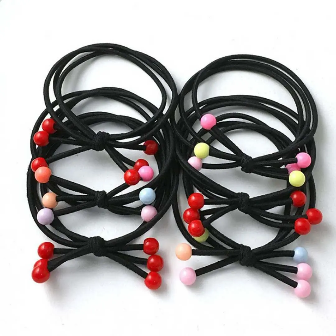 Cherry Small Red Bead Elastic String Bow Hair Rope Female Rubber Band Female