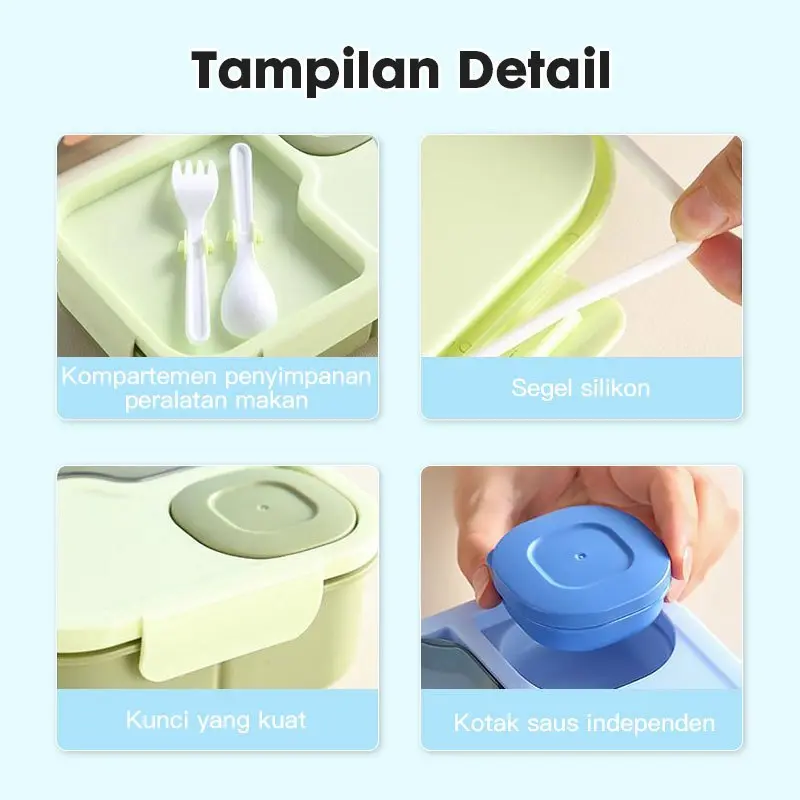 ready stock Eatkit Paket Tempat Makan Anak 1450ml Lunch Box Set 3 Sekat BPA Free Kotak Bekal Karakter Tas Bekal 5