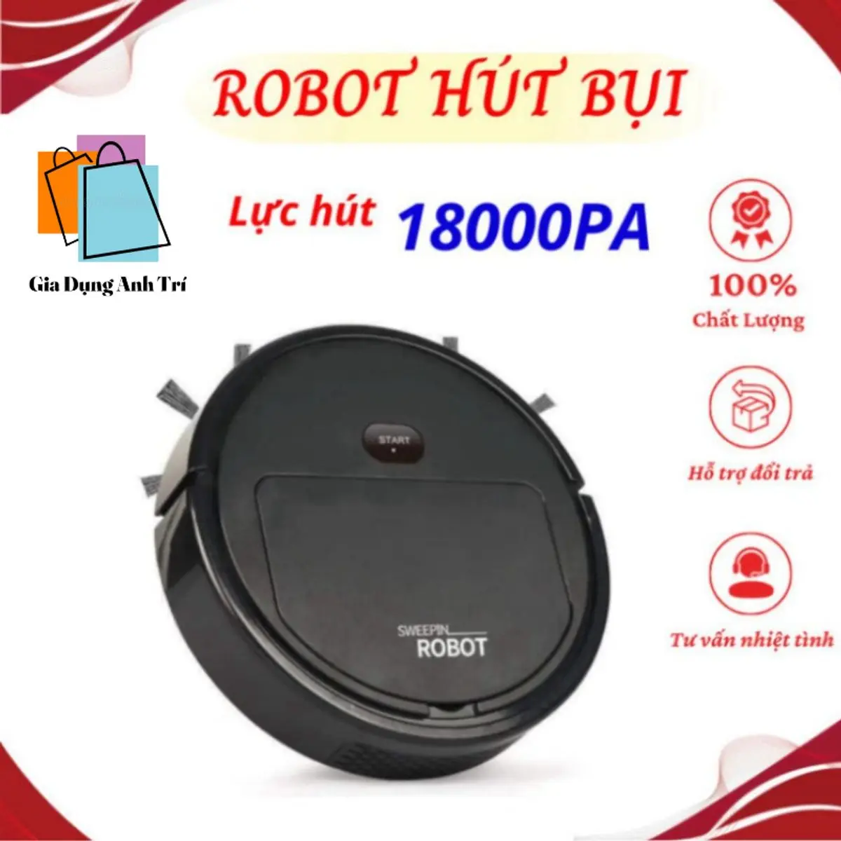 Robot Hút Bụi Thông Minh,Tự Động Phát Hiện Khi Gặp Các Vật Cản , Robot hút bụi 3 in 1 ( hút bụi,quét rác,lau sàn) Làm Sạch, Hỗi trợ lỗi 1 đổi 1