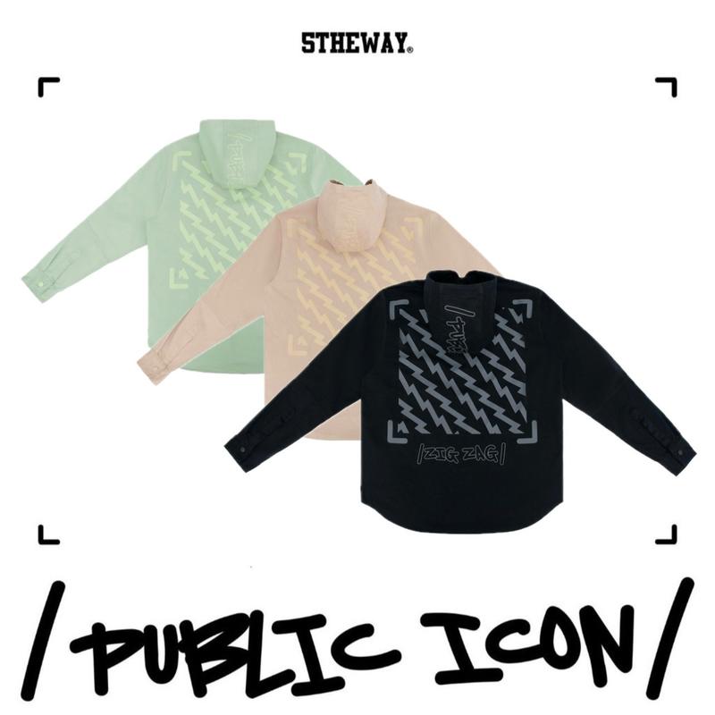 5THEWAY /public icon/ ZIGZAG HOODED KHAKI JACKET aka Áo Khoác Kaki Dài Tay Menswear Nam Hoodie Có Túi áokhoác retro Tay Dài