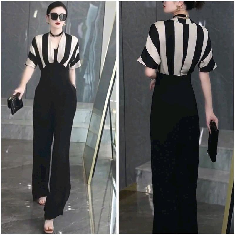 Jumpsuit dài ống rộng phối sọc sang chảnh SJ1328 Women dobo tay dai quan set đồ sasuke jum nữ đi biển