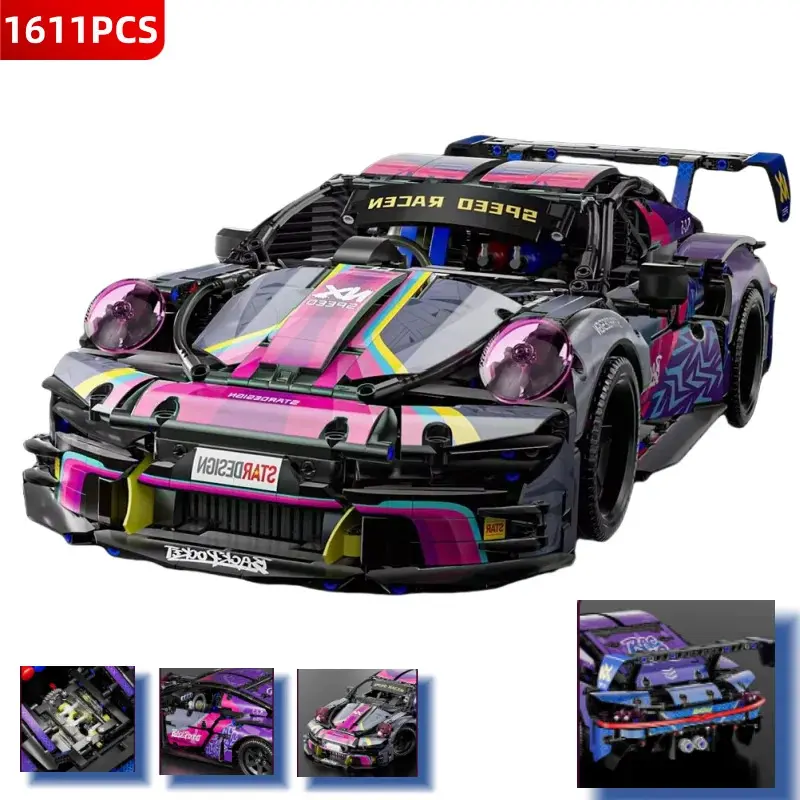 Set Blok Bangunan, Super Perlumbaan, 1611PCS, Kit Model Kereta Sukan Terkenal, Bata Teknikal, Sesuai untuk Dewasa dan Kanak-kanak, Mainan, Hadiah Hari Jadi dan Paskah
