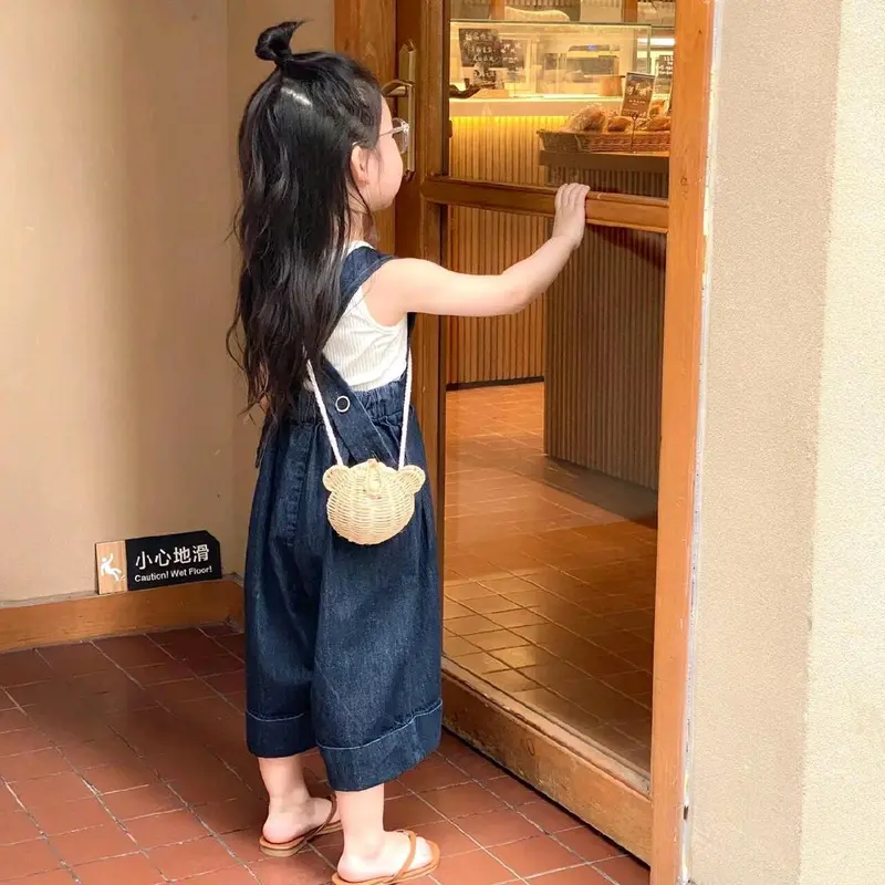 (Ys) set yếm jean kèm áo cotton cho bé gái 10-40kg 4