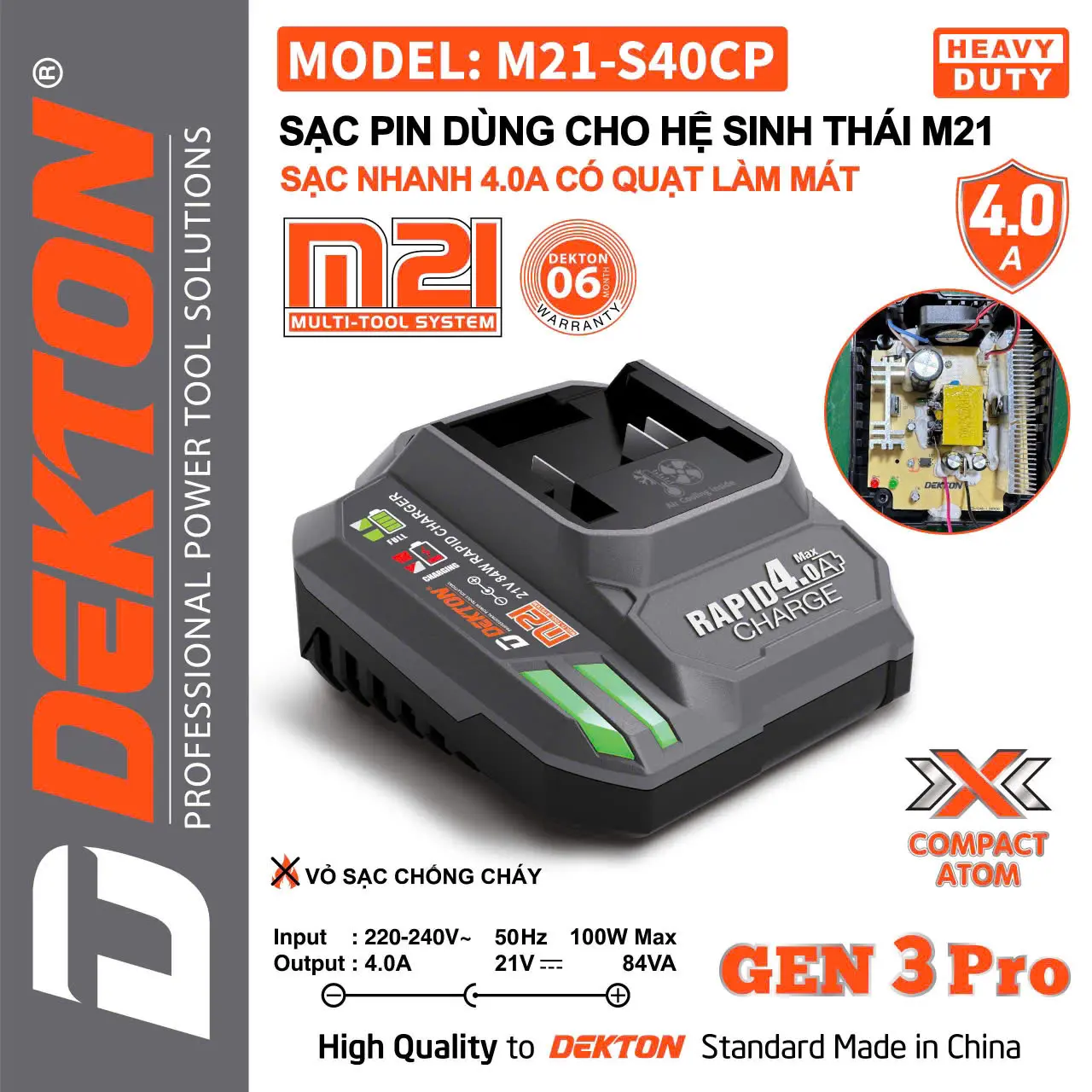 Sạc pin Dekton M21-S40CP 21V 4.0A có quạt tản nhiệt