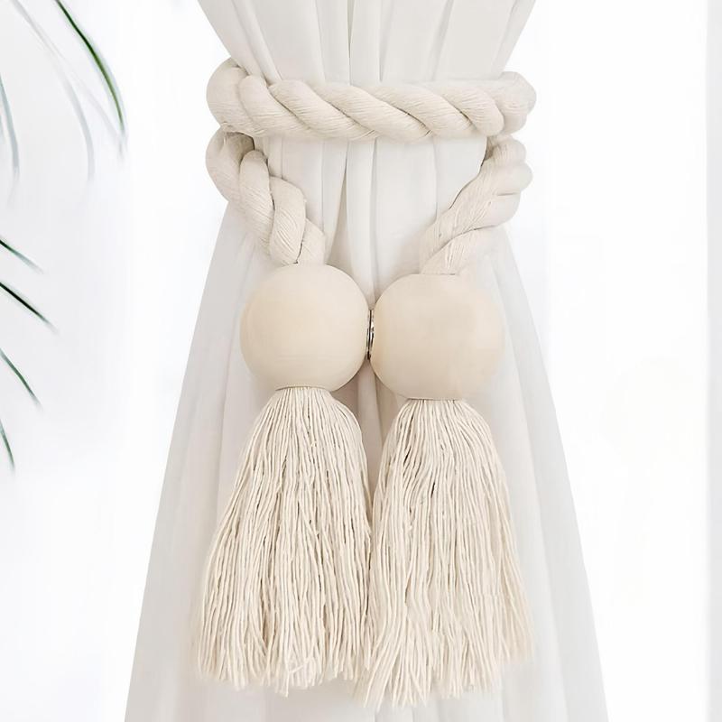 Product Introduction of Wooden Curtain Tie, 1 Count Boho-style Handmade Curtain Tie, Magnetic Design Curtain Tie for Bedroom & Living Room & Room Decor, Warm Home Decoration, Home Essentials, Room Accessories 14