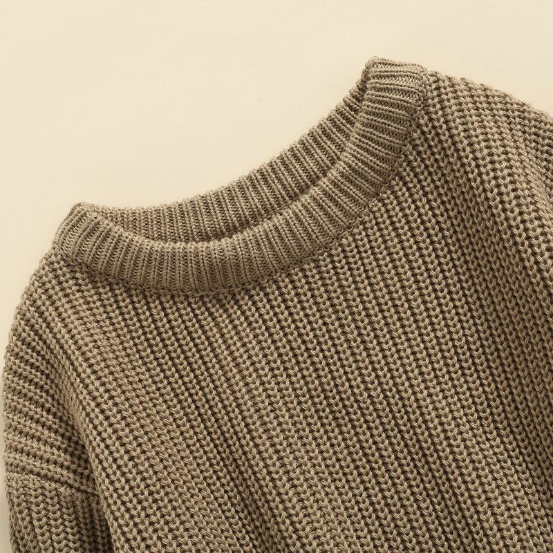 Product Introduction of Baby Solid Color O-neck Sweater, Loose Fit Long Sleeve Knitted Pullover for Autumn, Winter 34