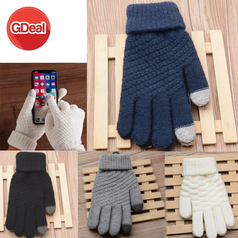 GDeal 1 Pair Fashion Women Autumn Winter Glove Girls Full Finger Knitted Woolen Mittens Touch Screen Gloves