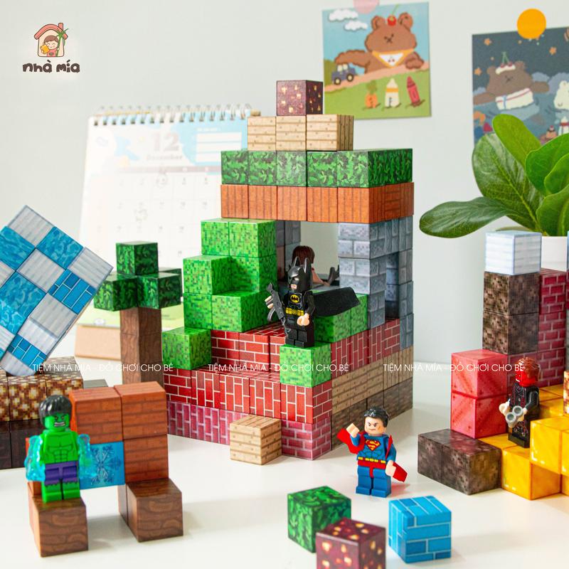 [Tặng nhân vật] Set 50 khối Block Minecraft nam châm từ tính - Đồ chơi mô hình lắp ráp kiến trúc Game Mincecraft