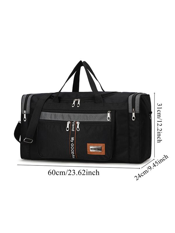 Casual Oxford Letter Pattern Zipper Large Capacity Folding Hand Travel Bag, Unisex, Lightweight Long and Short Distance Travel Luggage Bag 1