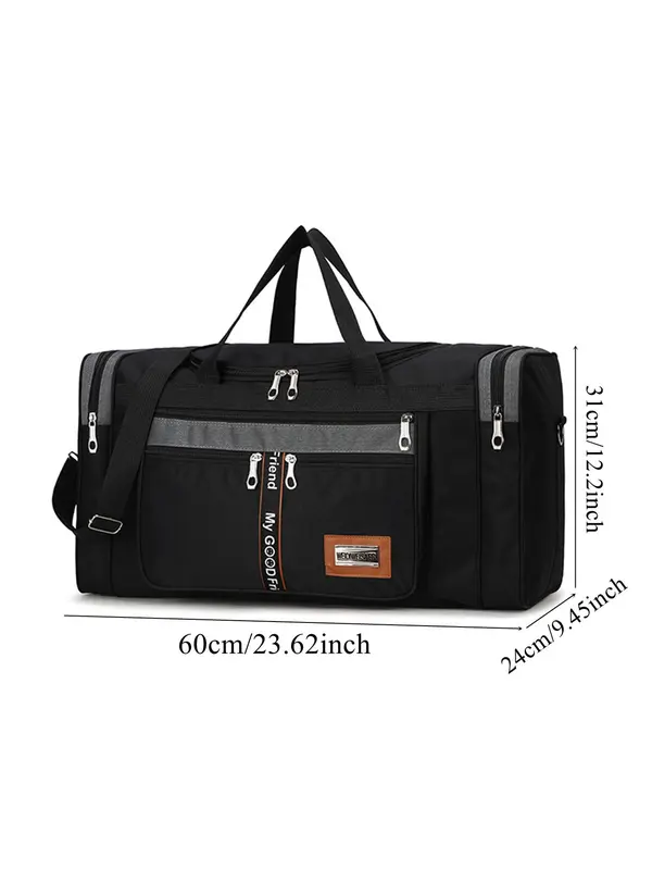 Casual Oxford Letter Pattern Zipper Large Capacity Folding Hand Travel Bag, Unisex, Lightweight Long and Short Distance Travel Luggage Bag 1