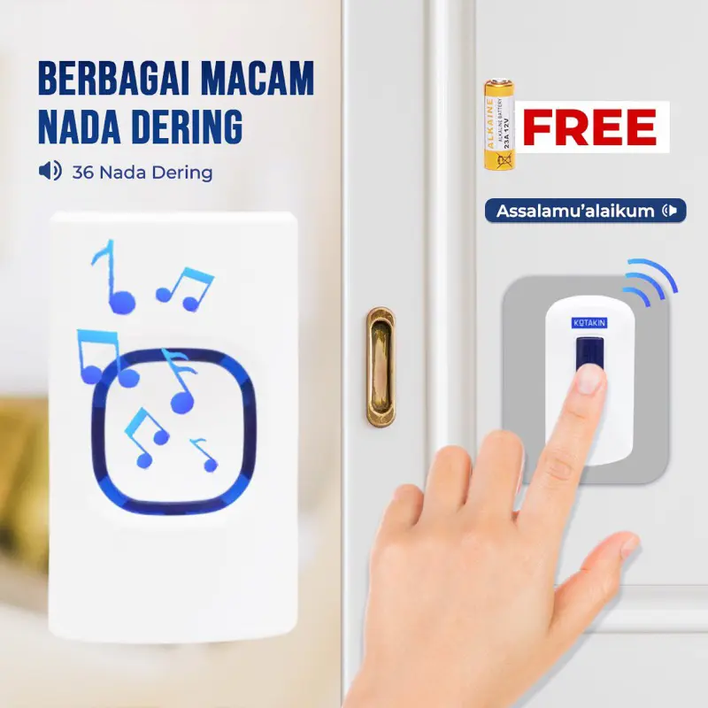 Bel Rumah Wireless Bunyi Assalamualaikum Baterai Listrik Bel Kantor Toko Jarak Jauh Anti Air Merek KOTAKIN Bell Pintu Sensor