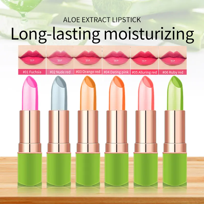 Aloe Vera Color-Changing Lipstick Long-Lasting Moisturizing Temperature-Activated Lip Balm Temperature Changing Color Lipgloss Lip Makeup Comestics Nourishing Lip Care