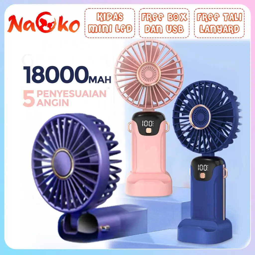 Kipas Angin 5-Speed Wind REAL 18000mAh Kipas Genggam Portabel Karakter LED Display
