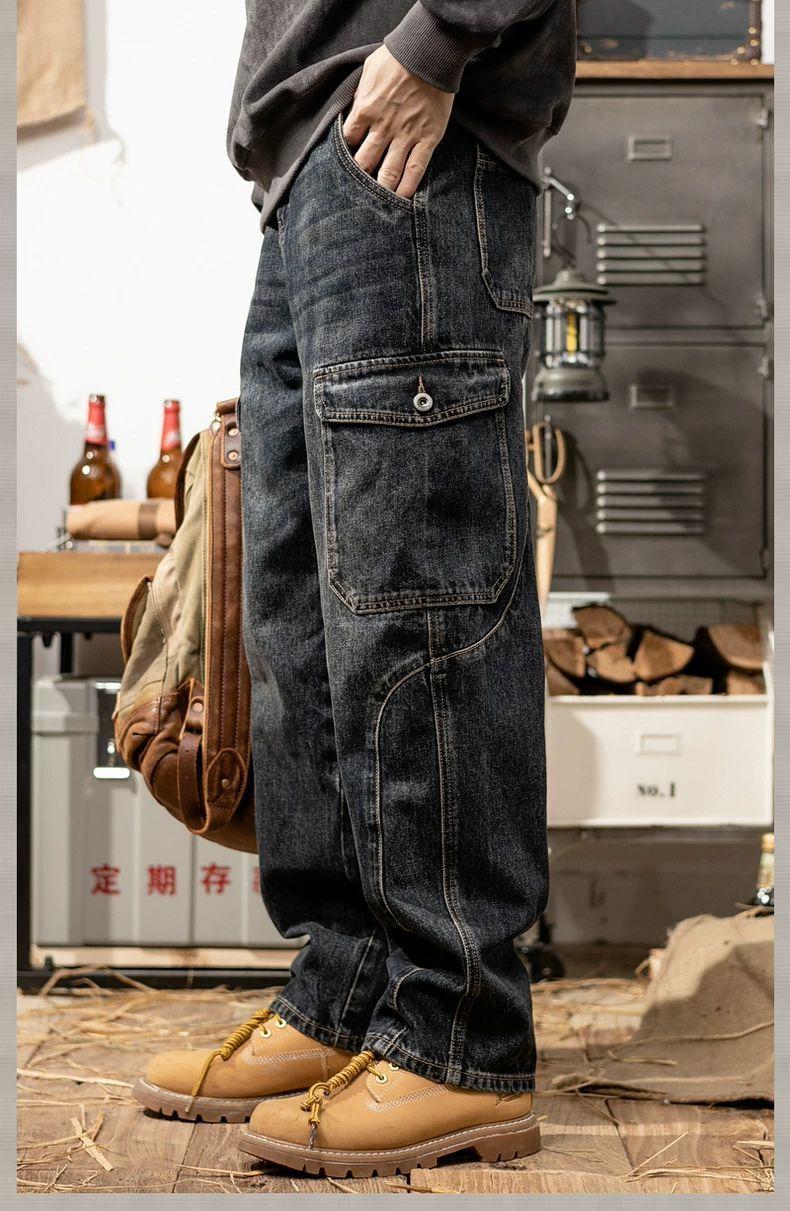 Product Introduction of Seluar Jeans Kargo, Trend Musim Gugur Musim Sejuk, Gaya Ins, Untuk Lelaki, Dibasuh Batu, Rekaan Janggut Kucing, Gaya Jalan Tinggi Amerika, Longgar dan Lurus, Seluar Harem Kasual 17