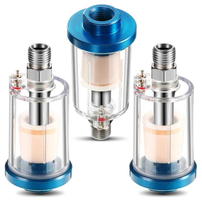 3 Pieces Water Oil Separator Filter Airbrush Filter Moisture Separator for Air Line Compressor Fitting, 1/4 Inch NPT Inlet and Outlet 0