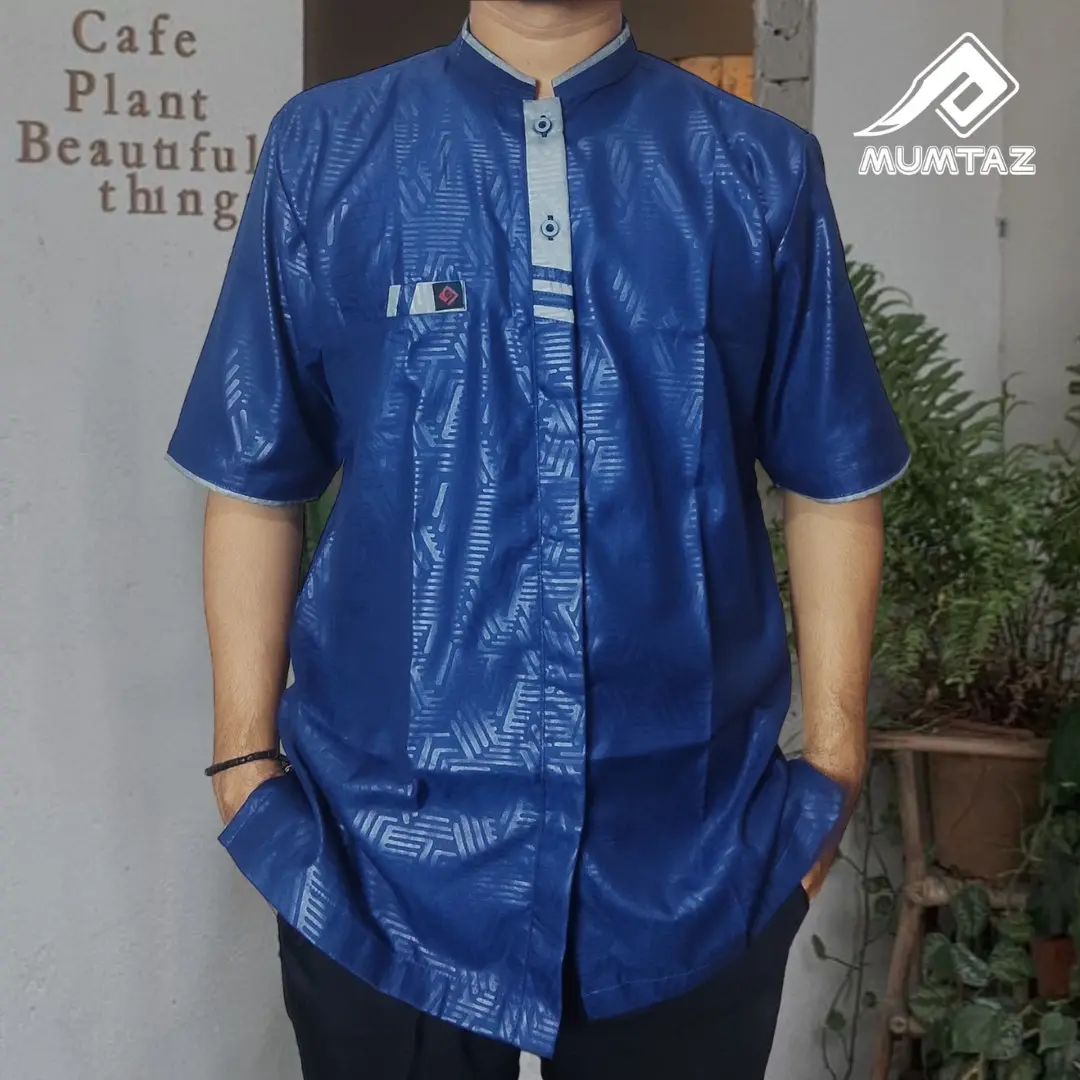 Baju Muslim Koko Embos Aplikasi Pria Dewasa Lengan Pendek Bahan Toyobo Premium
