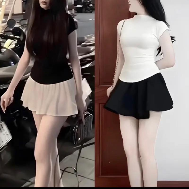 Set áo cổ lọ kèm chân váy bale xịn xò chân váy có quần trong có lẻ chân váy và áo riêng Nữ Voi cv5