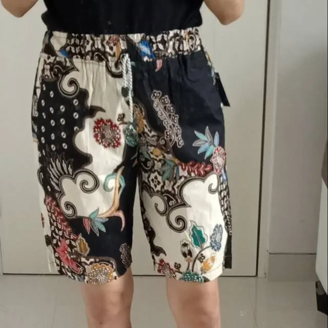 Ready!! Celana Kulot Dewasa 3/4 Motif Batik Kantong Katun Melar Stretch Shorts Wanita 2