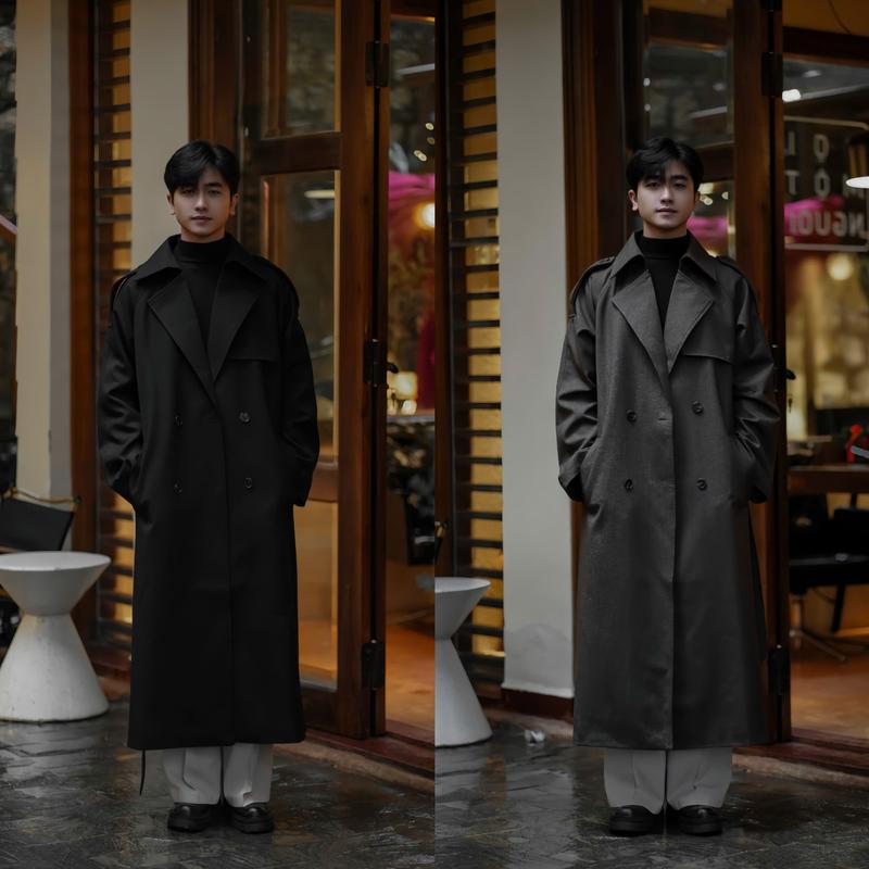 [CHU AN X HAKY] ÁO MĂNG TÔ TRENCH COAT UNISEX ,ÁO MĂNG TÔ CHẤT LIỆU DẠ TEXT  CAO CẤP, ÁO CHOÀNG DÁNG DÀI ÁO KHOÁC HAKY