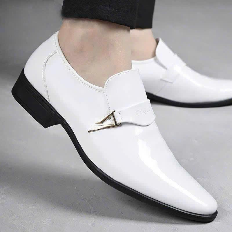 Giày Tây Lười Trắng Đen Da Bóng Đế Cao Su Mềm Kiểu Dáng Sang Trọng